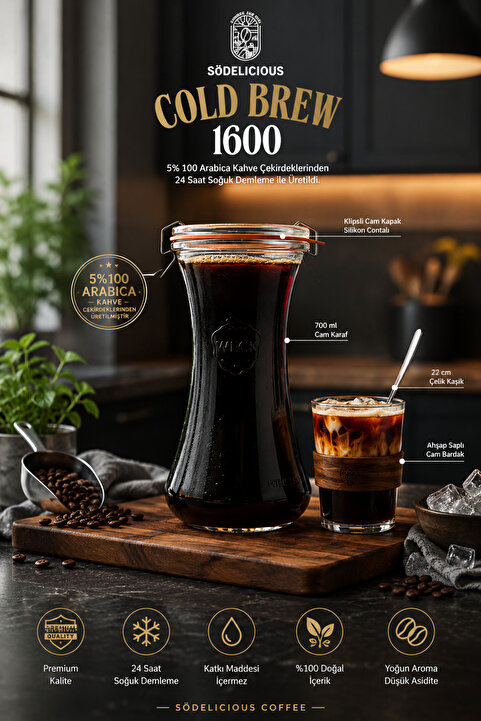 SODELICIOUS COFFEE TEA 1600 Cold Brew Starter Kit – Evde Soğuk Kahve Demleme Seti
