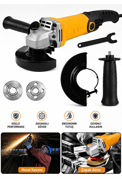 MOONSHOP Germany Bakır Sargılı 4500 W 115 Mm Devir Ayarlı Spiral Avuç Içi Kesme Ve Taşlama Makinası