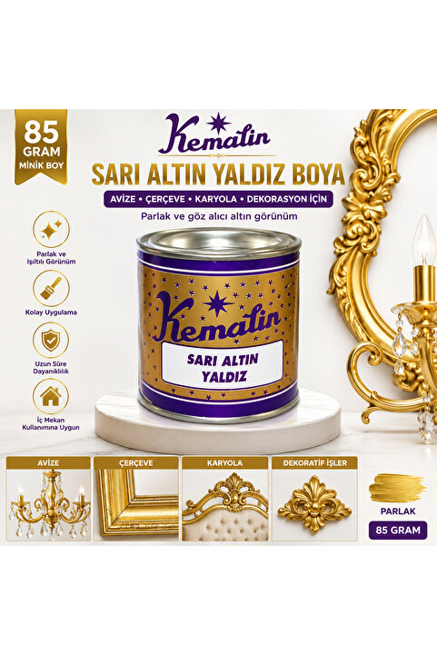 KEMALİN Sarı Altın Yaldız Boya Avize Çerçeve Karyola Dekorasyon İçin 85 GR MİNİK BOY
