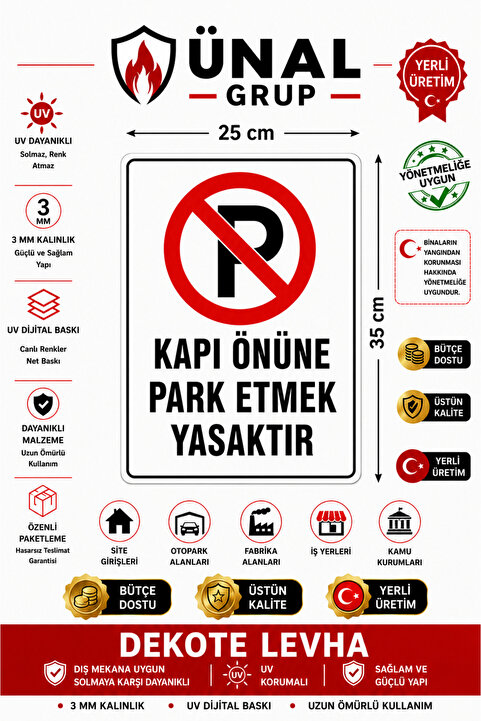 ünalgrup Park Etmek Yasaktır Uyarı Levhası 25x35 cm Kapı Duvar İkaz Tabelası PVC Apartman Site Tip 2