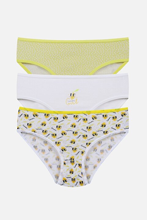 koza iç giyim Kız Çocuk 3'lü Limon Desenli Slip