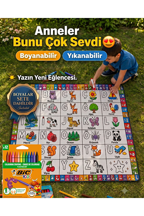 Genel Markalar Eğitici Yıkanabilir Tekrar Boyanabilir Çocuk Odası Oyun Matı Boyama Halısı Boya Kalem Seti Hediye