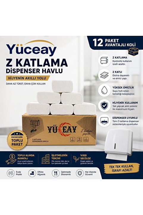YÜCEAY Z Katlama Dispenser Havlu 12 Paket