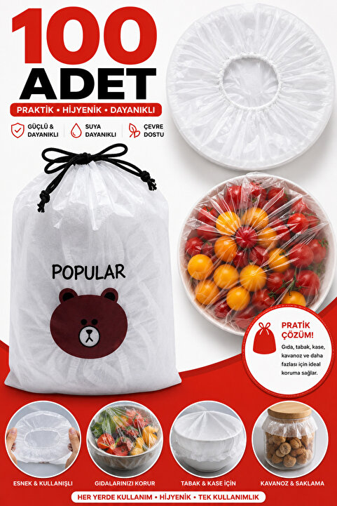 HİROS'H 100 Adet Pratik Tazeliği Koruyan Tencere ve Tabak Bonesi | Çok Amaçlı Kapak Gıda Bonesi Strech Kapak