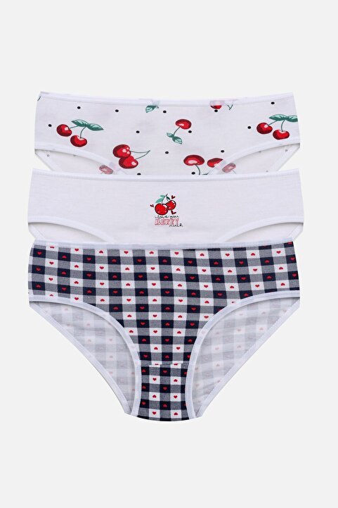 koza iç giyim Kız Çocuk 3'lü Kiraz Desenli Slip