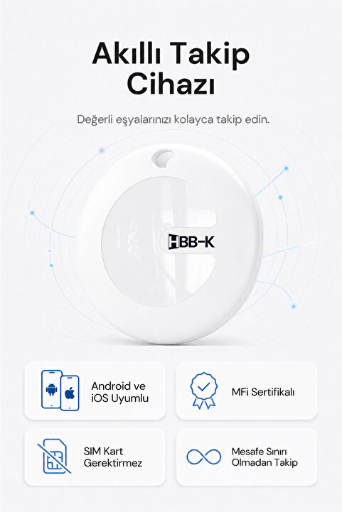HBB-K Android Uyumlu Tag Google Sertifikalı Akıllı Takip Cihazı (Beyaz) - ANDROİD UYUMLUDUR