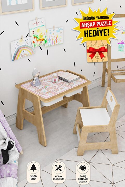 Jest Dekor Konsept Lesson Montessori Ahşap Aktivite Masa Sandalye Takımı