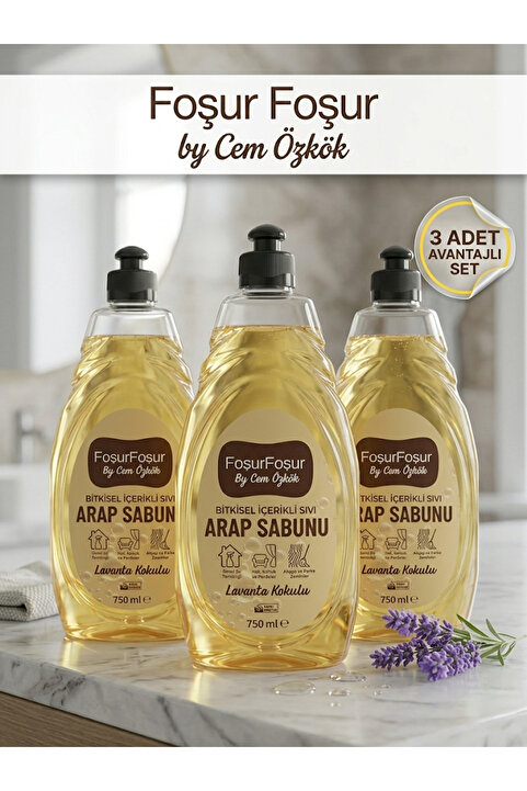 FoşurFoşur By Cem Özkök Lavanta Kokulu Bitkisel Sıvı Arap Sabunu 750 ml 3 Adet (Sls-Paraben içermez)