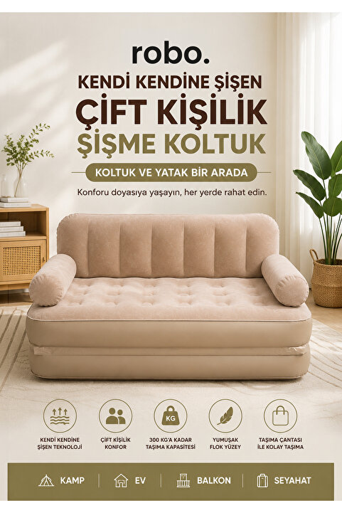 ROBO Kendi kendine Dahili Pompalı Şişen Otomatik Çift Kişilik Şişme Koltuk