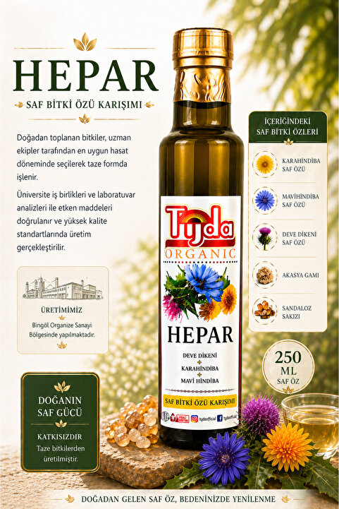 TİJDA Hepar,Akasya Gamı, Sandaloz Sakızlı Karahindiba Mavihindiba Deve Dikeni saf,Taze Bitki Özleri 250 ml