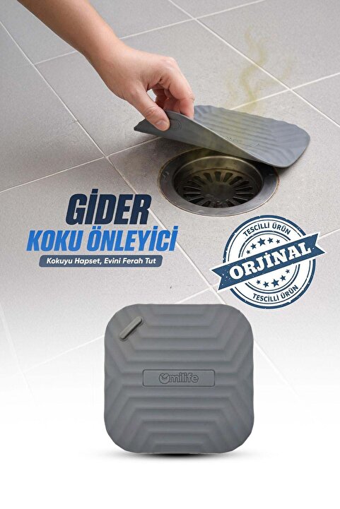 omilife Gri Kare Kötü Koku Önleyici Gider Kapağı – Silikon Banyo Mutfak Balkon Lavabo Tıpası