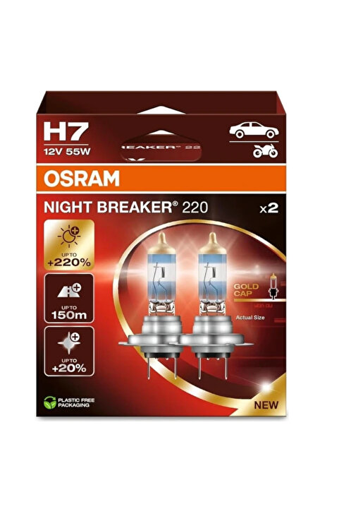 Osram H7 Night Breaker 220 12V %220 Fazla Işık (1 Takım-2 Ad.)