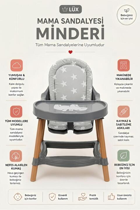 MorBebe Lüx Mama Sandalyesi Minder ( Tüm Mama Sandalyelerine Uyumludur ) Füme