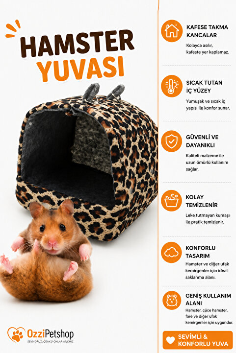 ozzipetshop Suriye Hamster Yuvası Kafese Asılabilir Yıkanabilir Hamster Evi