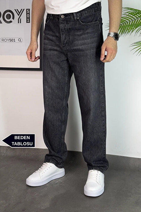ROY501 Erkek Baggy Pantolon Bol Paça Gri Yıkamalı Baggy Jeans