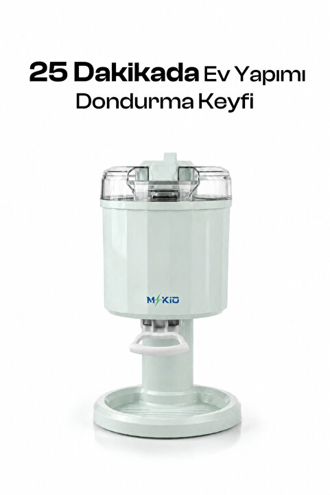 MKIO Dondurma Makinesi - Otomatik Karıştırma Sistemi - Evde Külahlı Kolay Dondurma Hazırlama ,20-25 Dakikada Pratik Servis - Ev Tipi Kullanımı İçin Kompakt Tasarım - BPA’sız Çelik ve Geniş Hazne