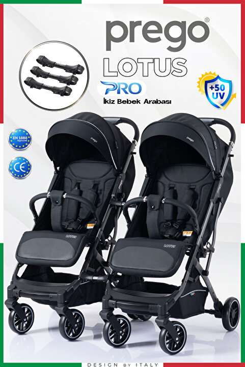 Prego Lotus Pro Kabin Boy UV Tenteli Ayrılıp Birleşebilen İkiz Bebek Arabası