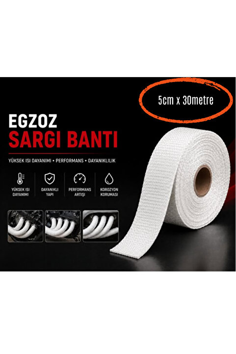 SLCMARKETİM Egzoz Sargı Bandı Yanmaz Sargı Keçesi 30 Metre Beyaz
