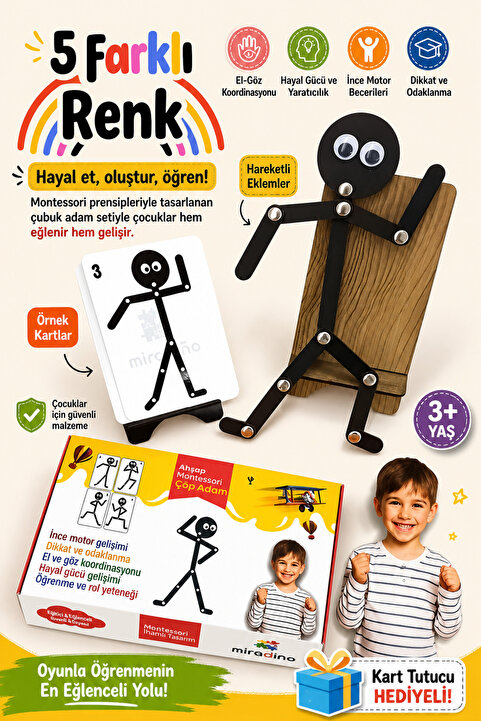 BYENS Ahşap Eğitici Oyuncak Montessori Çöp Adam Ahşap Oyuncak Ahşap Yapboz Aktivite Eğitici Oyuncak Ahşap