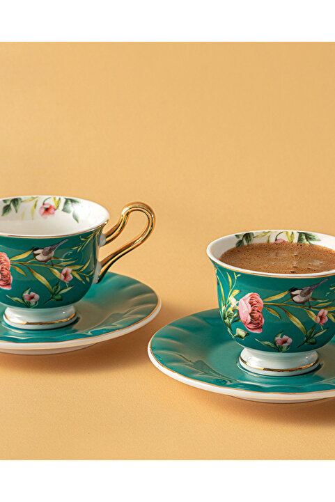 English Home Vanilla New Bone China Kahve Fincan Takımı 4 Parça 2 Kişilik Turkuaz