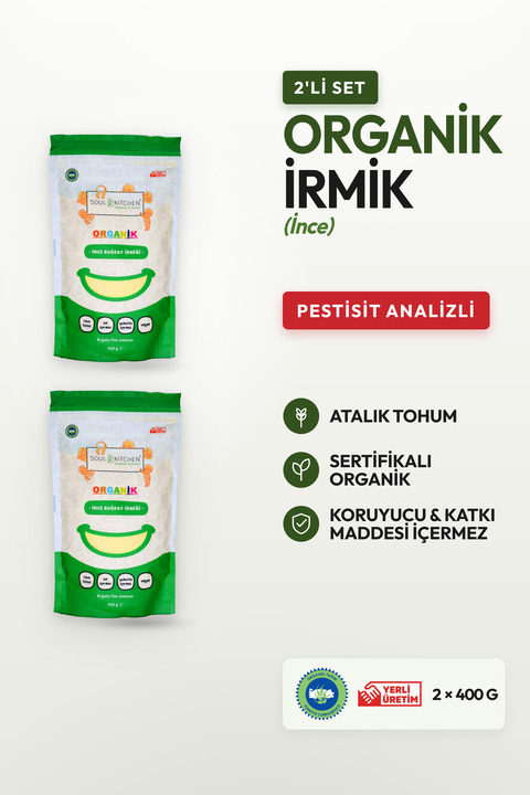 Soul Kitchen Organik Ürünler Organik İnce Buğday İrmiği 400 g 2’li Avantaj Set Bebek Beslenmesine Uygun Sertifikalı