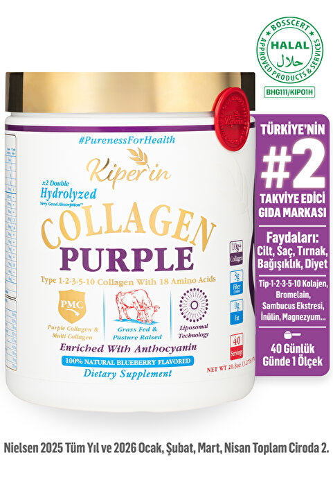 Kiperin %100 Saf ve Doğal Mor & Çoklu Kolajen Peptitleri içeren Lipozomal Teknoloji Diyet Takviyesi (576gr)