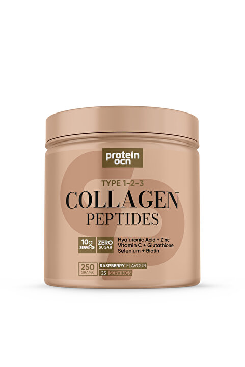 Proteinocean Collagen - Kolajen | Ahududu - 6 Vitamin İlaveli - Tip 1,2,3 - 250g 25 Servis