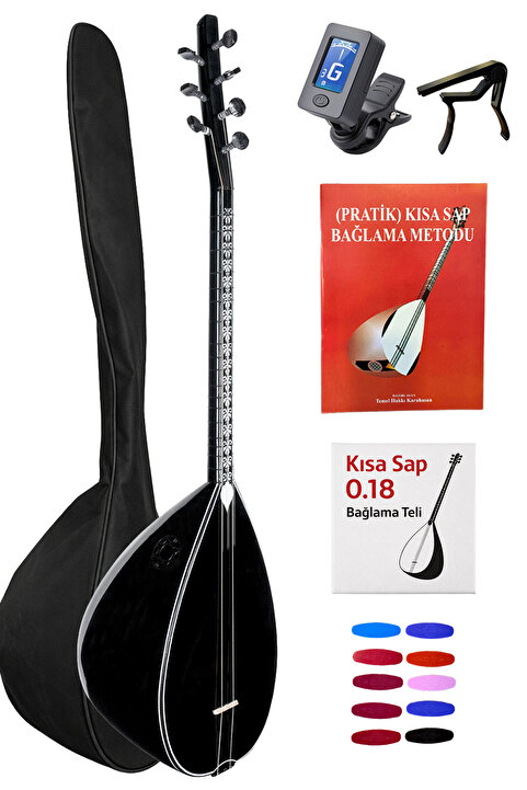 Bağlama Sazlar 34 Jak Girişli Kısa Sap Siyah İnci Maun Gövde Kaliteli Gürgen Sap Saz El Yapımı Bağlama Seti