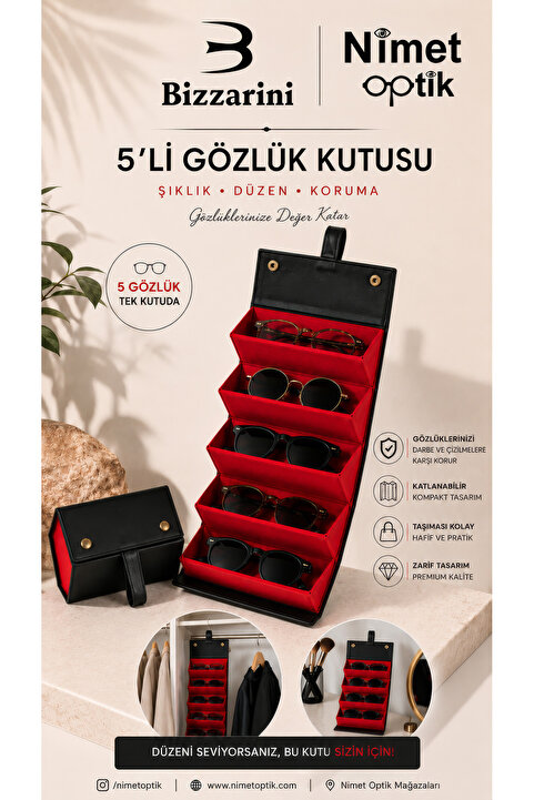 Bizzarini 5'li Katlanabilir Deri Gözlük Saklama ve Taşıma Kutusu