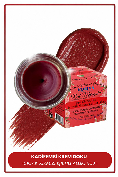 Kuatra Red Marigold Nemlendirici - Antioksidan Işıltı Veren Balm (DOĞAL İÇERİKLİ RUJ- ALLIK-GÖZ FARI)