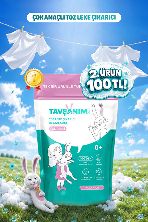 TAVŞANIM! Çamaşır Ve Yüzey için Çok Amaçlı Oksijenli Toz Leke Çıkarıcı ve Beyazlatıcı