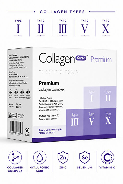 Collagen Forte Platinum 5 Tip Kolajen, Biotin, C Vitamini, Vitamin B12, Diyet Desteği 90 Tablet
