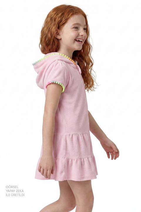 Penti Kız Çocuk Pembe Sweet Ponponlu Kısa Kollu Havlu Kaftan
