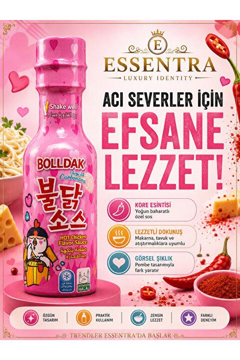 Essentra Home BOLLDAK Kore Usulü Carbonara Aromalı Acı Sos 200g Creamy Hot Chicken Style Sos