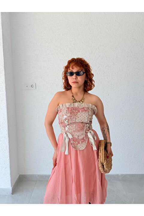 Bak'ap Premium Trend Desenli Etnik Korse Bluz