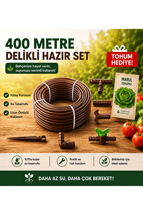 Genel Markalar 400 Metre 20cm Kendinden Delikli Damla Sulama Sistemi ve Ek Parçaları