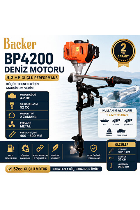 Backer Turbo Motorlu Bp4200 Japon Tırpan Tekne Motoru 4.2hp