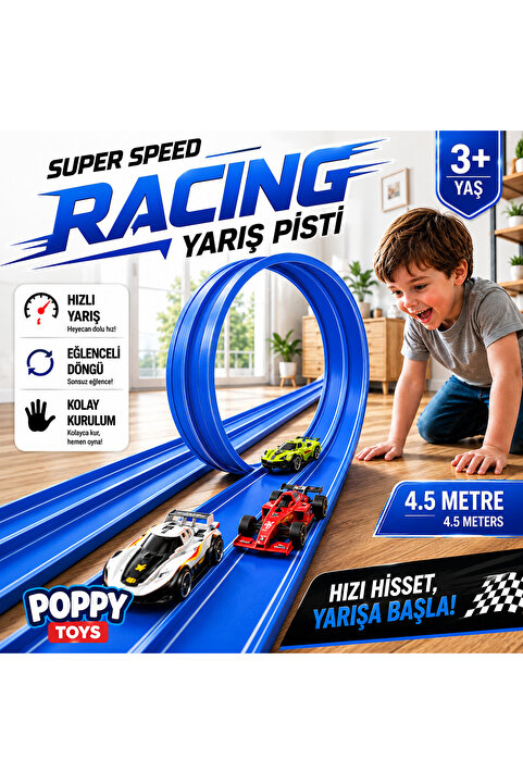 POPPYTOYS Esnek Yarış-Araba Pisti Kıvrılabilir Mavi Renk 4.5 Mt - Flex track