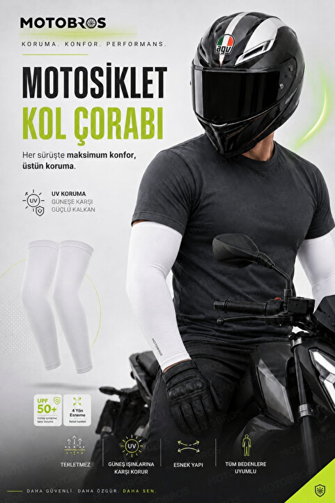 Motobros KOL ÇORABI GÜNEŞ KORUMALI MOTOSİKLET BİSİKLET KOL ÇORABI KOLLUK BEYAZ