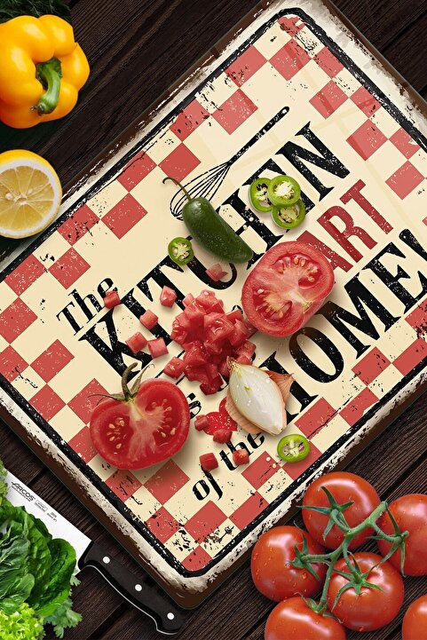 Decovetro Cam Kesme Tahtası Ve Sunumluk My Kitchen Heart Desenli 30x40cm