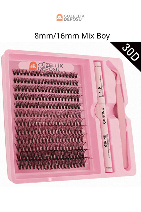 Güzellik Deposu 30D Premium İpek Kirpik Seti - 9-14mm Mix Boy - Yapıştırıcı / Sabitleyici - Cımbız Dahil Full Set