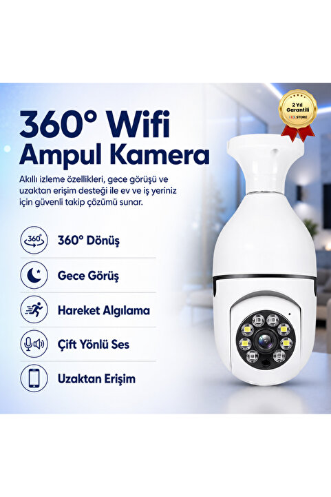 hızlı store 360 Derece Ampul Wifi IP Güvenlik Kamerası Duy Girişli Gece Görüşlü Hareket Sensörlü