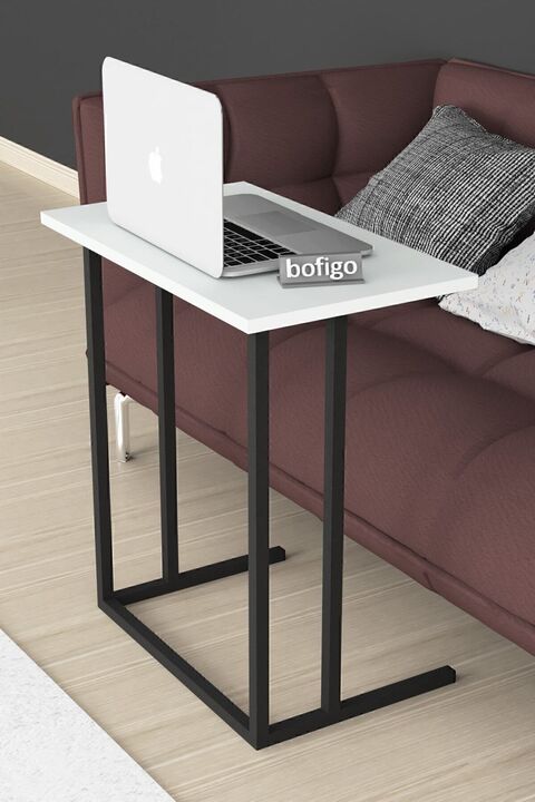 Bofigo Metal Ayaklı Laptop Sehpası Kahvaltı Masası Çalışma Sehpası Stabil Beyaz