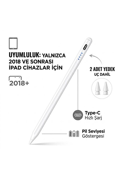Techmaster iPad Uyumlu Avuç içi Reddi Özellikli Tablet Kalemi Stylus Yazı Çizim Yedek Uç