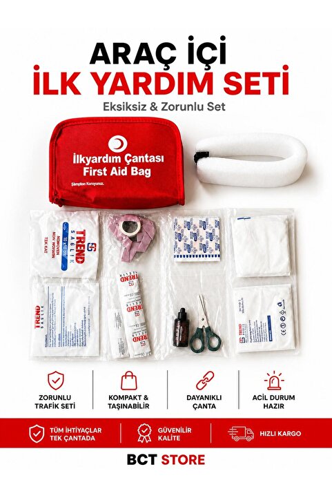 BCT STORE Mevzuata uygun Tuvtürk Uyumlu Ilk Yardım Çantası - Ecza Çantası - Ilkyardım Çantası
