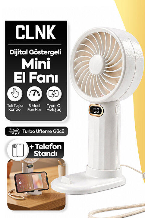 CLNK Dijital Ekranlı 5 Kademeli Turbo Üfleme El Ve Masa Fanı Taşınabilir Şarjlı El Fanı Vantilatör