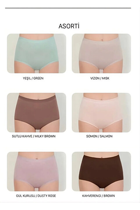 Berrak Yüksek Bel Toparlayıcı Külot 6'lı Paket-PASTEL-2XL