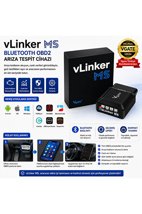 Vgate VLİNKER MS Arıza Tespit Cihazı İos Android