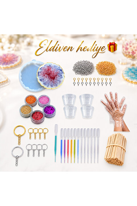 epoksi kalıp cank Epoksi Başlangıç Seti 300 Parça'lı Silikon Kalıp Takı Çivileri Glitter Döküm Kabı Damlalık Pipet X1