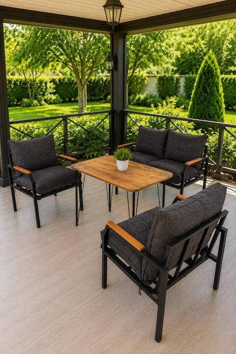 Huga Metal Duru Balkon, Bahçe, Cafe Metal Koltuk Takımı 2 1 1 Masalı